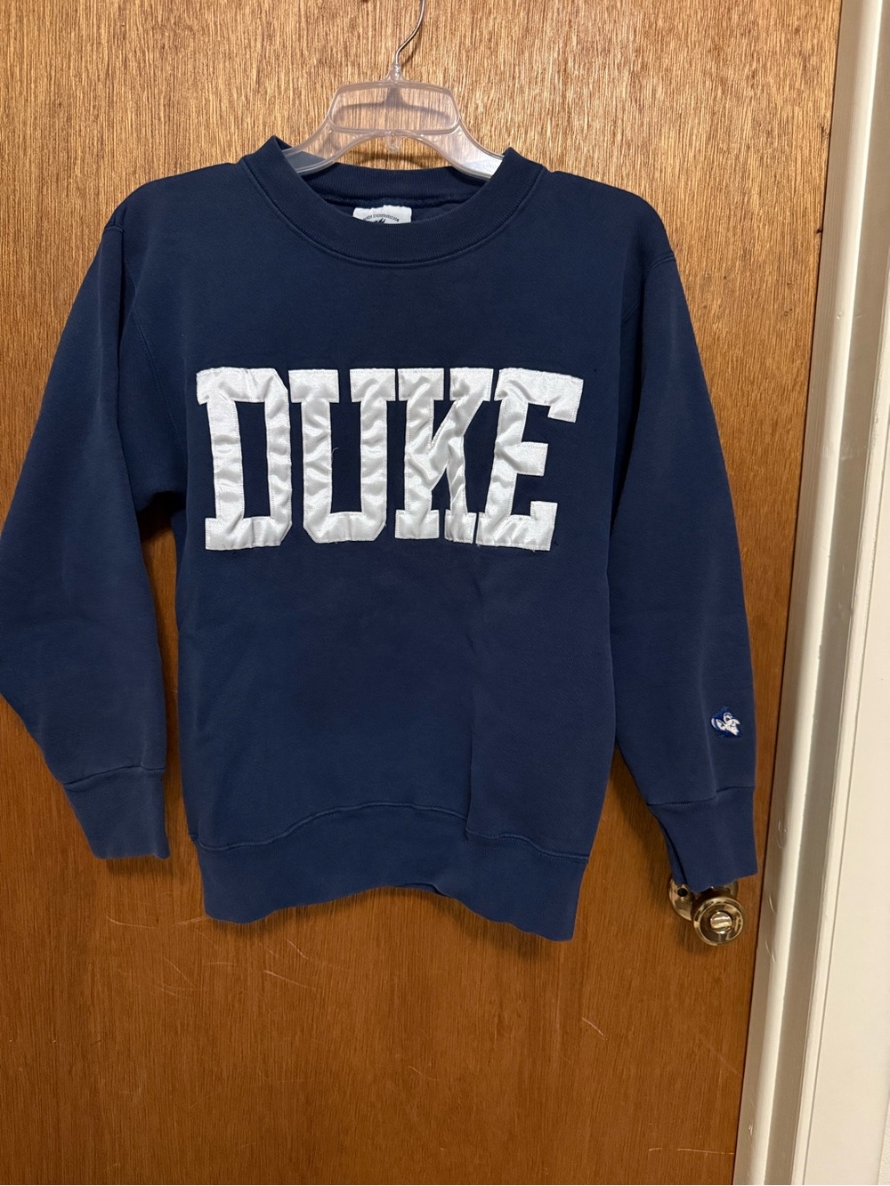 90s Duke Navy Crewneck Sweatshirt with White Appliqué Logo